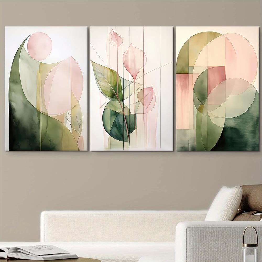 3PC, Modern Abstract Canvas Decorative Painting Combining Geometric Lines and Soft Colors, Nordic Style Home Wall Art Hanging Pa
