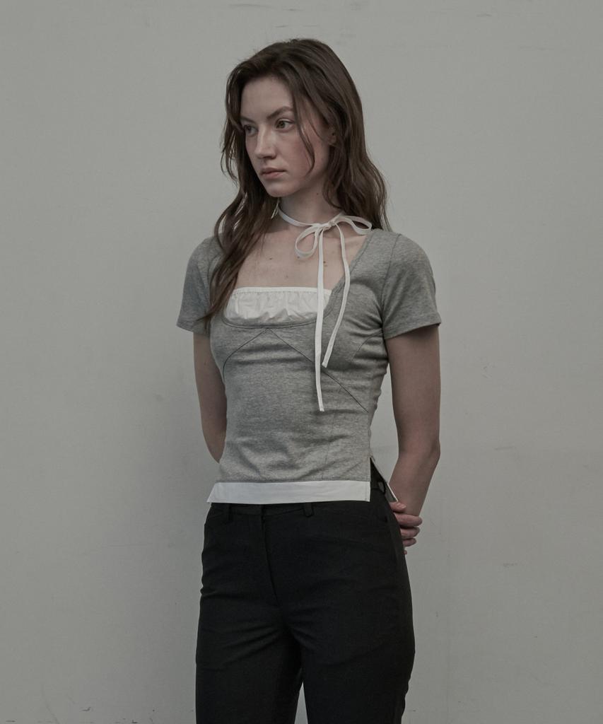 Mausolleum Flirt String Shirring T-Shirt - Melange Gray