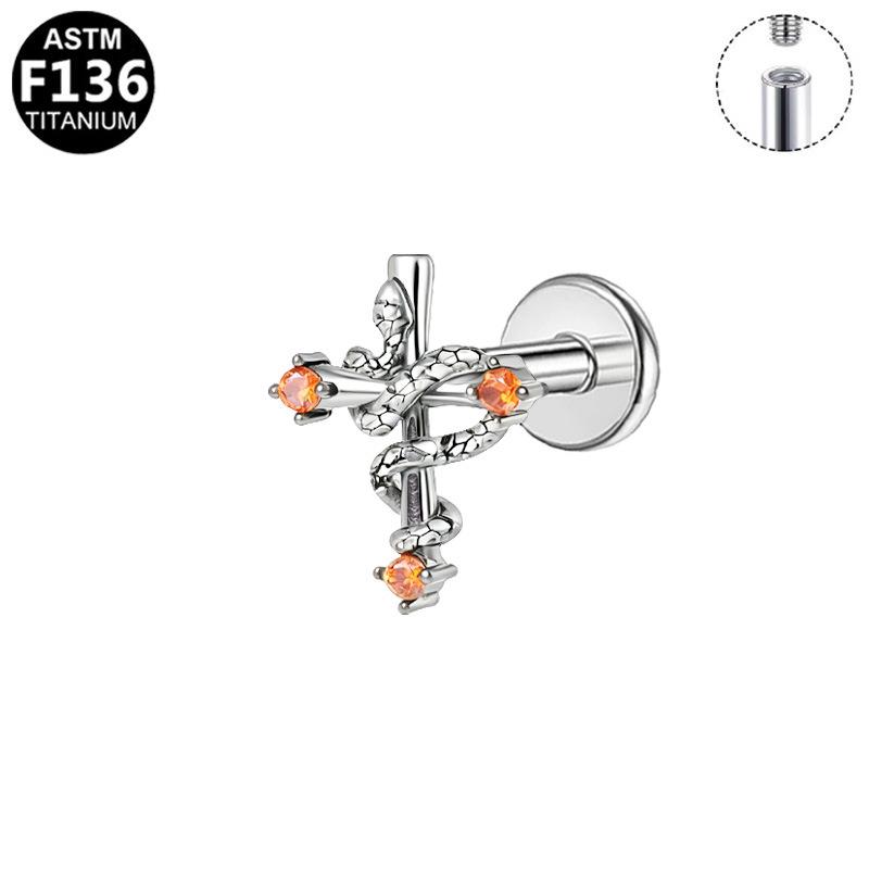 Titanium F136 Alloy Zircon Inlaid Flat Bottom Ear & Lip Stud with Inner Thread Piercing.
