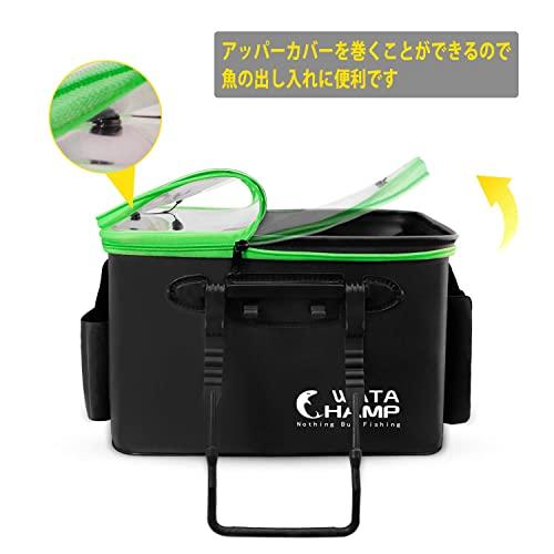 WATACHAMP Fishing Bucket, 36cm, 24L, Foldable Fishing Bucket with Clear Lid, Oxygen Pump Storage, and 2 Rod Holders, Multi-Purpose, for Rock Fishing