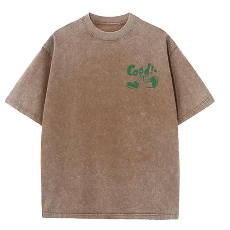 Unisex Sommer kurzärmlig g Gewicht gewaschen Retro Laufen Sport Muster Baumwollstoff reine Baumwolle locker T-Shirt