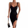 2026 Elegant Solid Color Ribbed Cami Bodycon Midi Dress Women V-Neck Sleeveless Stretch Fit All Season Wear