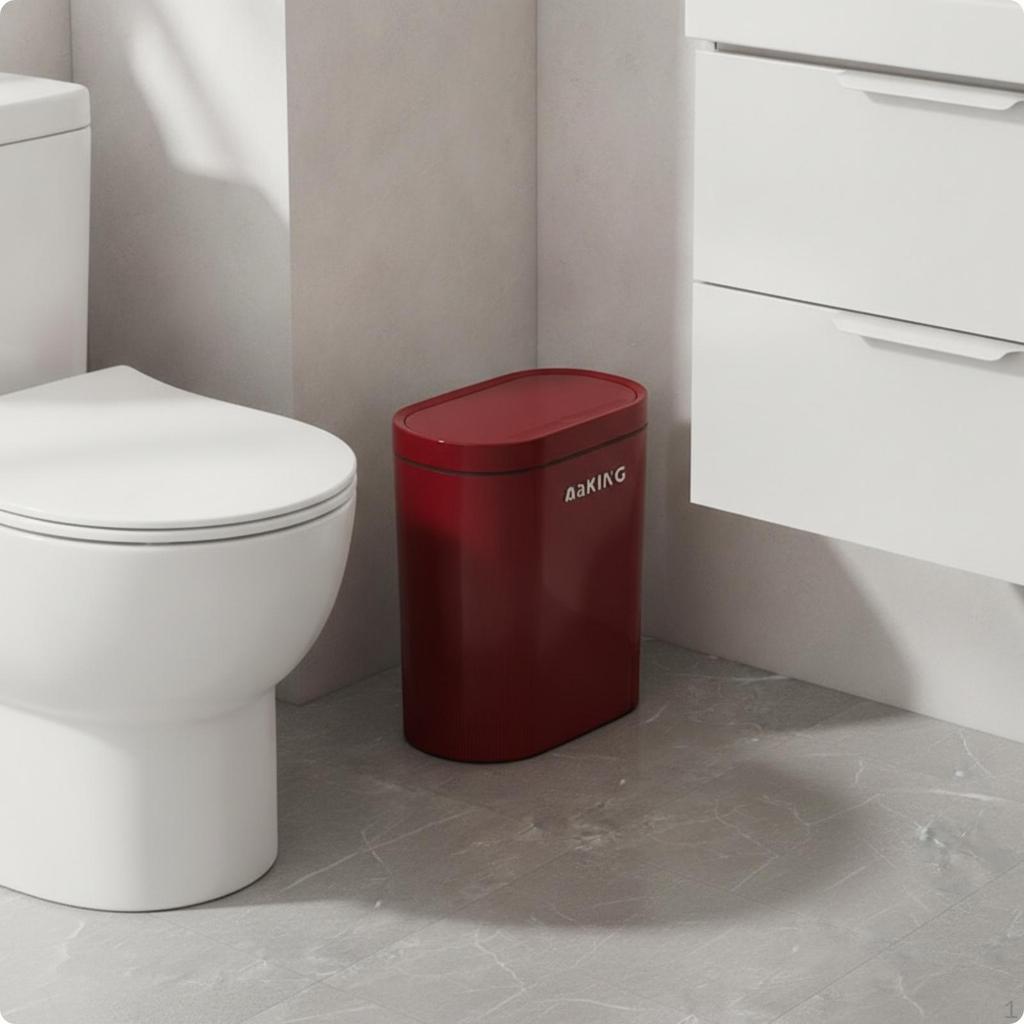 Small Lavatory Trash Can with Lid SpaceSaving Press Compact Garbage Bin for