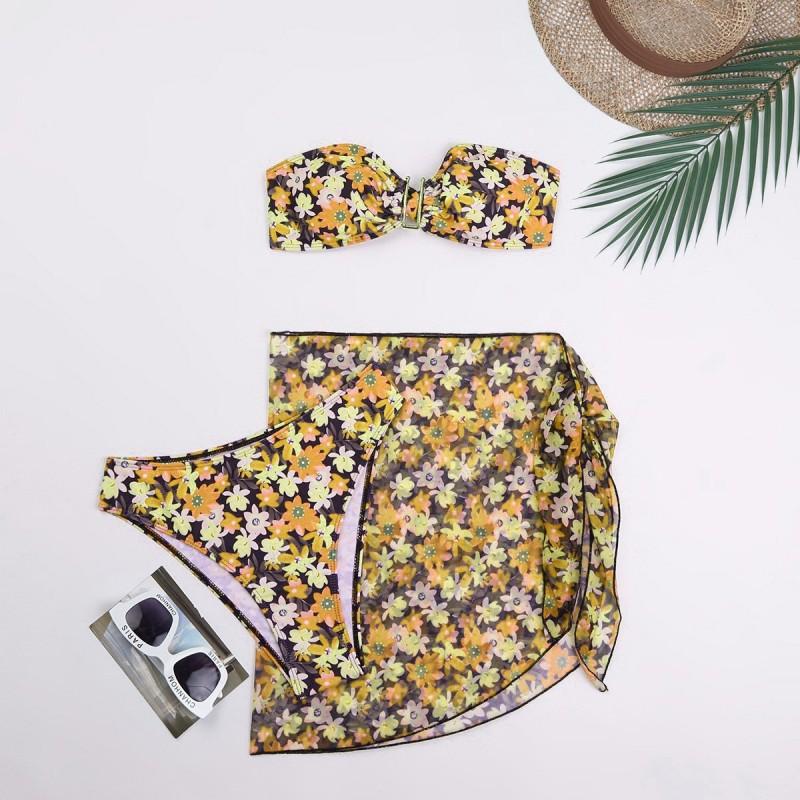 Swimsuit Women's Split Metal U-shaped Bikini Three-piece Printed
