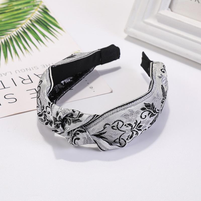 Pretty Boho Floral Embroidery Tape Headband for Lady Girls Shopping Party Headpiece Top Bow Knot Hairband for Women Head Wears