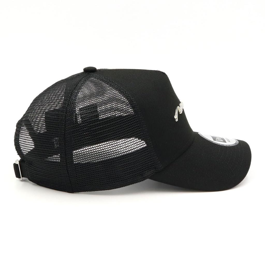 New Era 9FORTY A-Frame Trucker Mesh Cap ONSPOTZ Exclusive Handwritten Metal Logo Snapback Baseball Cap Men Women UV Protection Black Free Size
