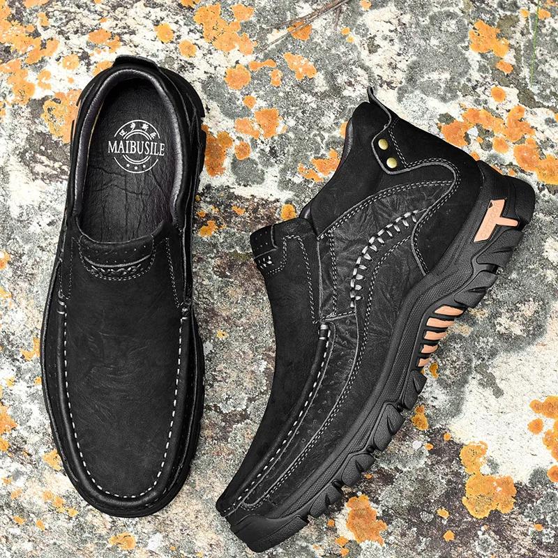 Výprodej Zimní boty Novinka Pánské nazouvací kotníkové boty Pravá kůže Pánská pohodlná turistická obuv Univerzální Pánské ležérní tenisky