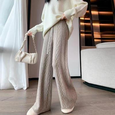 Pantaloni di lana lavorati a maglia vintage con pasta fritta 2023 Nuovi pantaloni a gamba larga drappeggiati Pantaloni a tubo dritto da donna primaverili e autunnali