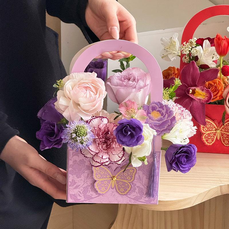 3Pcs/Set Butterfly Flower Box Carton Bouquet Wedding Party Decoration Flower Basket Gift Bag Valentine's Day Packaging Handheld