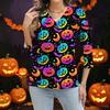 Women's Halloween Print Button Down Shirt 3/4 Sleeve Casual Blouse Top