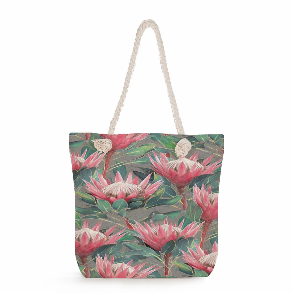 Plant Print Thick Rope Single-shoulder Beach Bag 7237 CLE