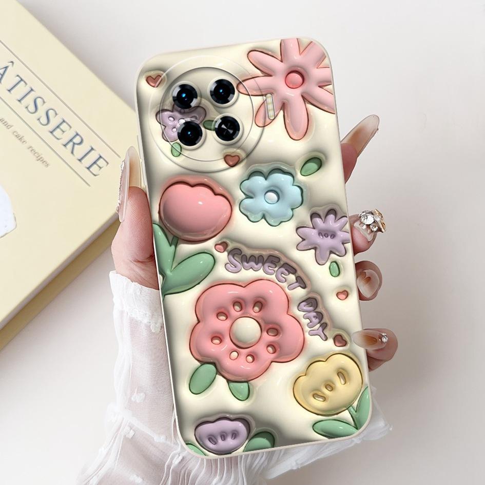 For Tecno Spark 20 Pro+ 2024 Case Fashion Flower Cactus Soft Liquid Silicone Lens Protective Cover on Spark 20 Pro Plus KJ7 Etui