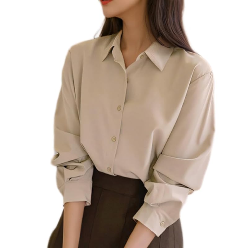 

[songhe] shirt blouse Ladies loose tops loose dress shirt Fashionable elegant Mix and match big size long sleeve No iron office casual fashion commute