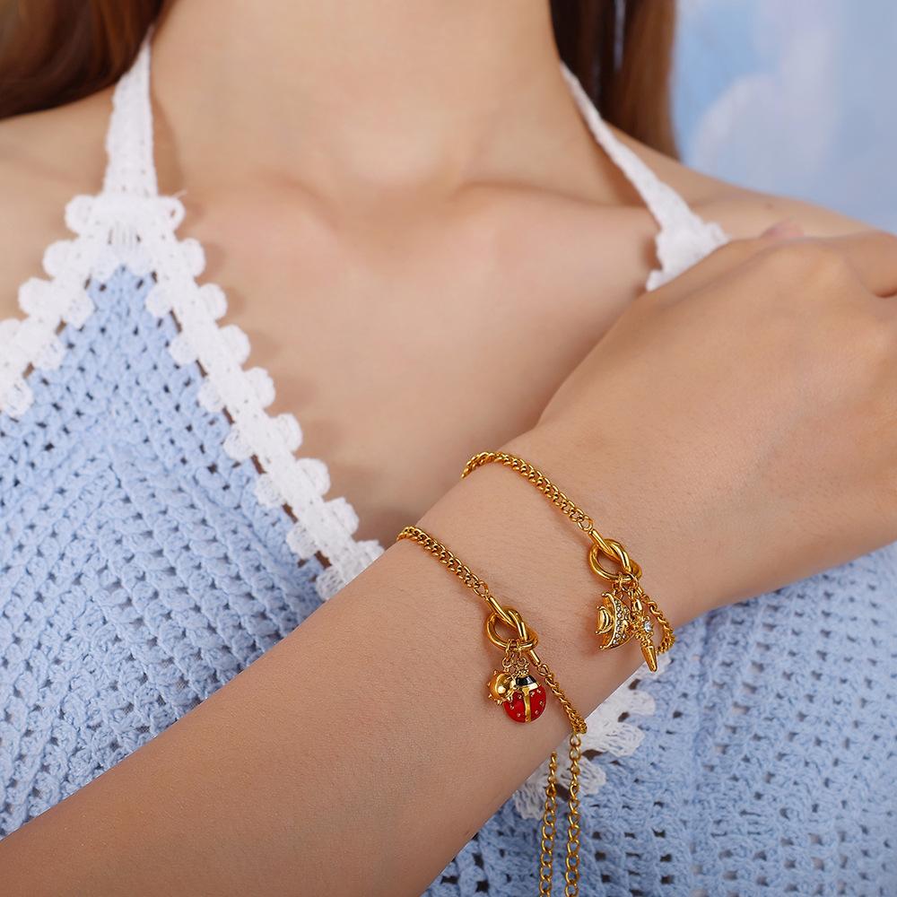 Diy Oil Drop Pendant Bracelet Women'S Stainless Steel Gold-Plated Simple Fashion Trend Jewelry