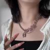 New Pink Square Diamond Flower Splicing Necklace Titanium Steel Personalized Accessories Trendy Jewelry Necklace Women