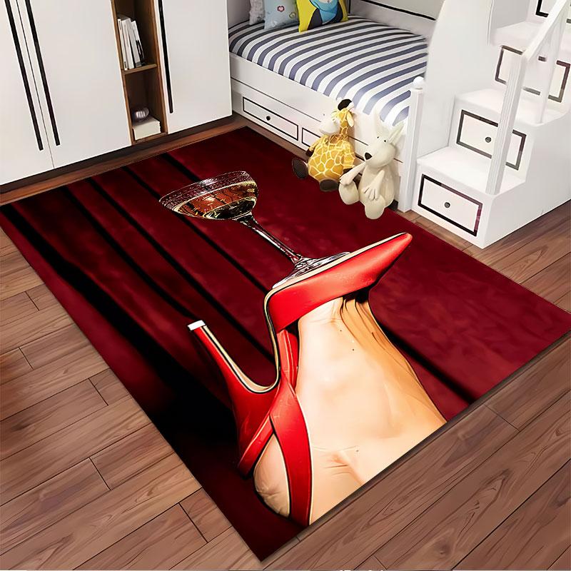 Wine Glass on Red Heel Carpet suitable as a non-slip mat for the living room or bedroom sofa