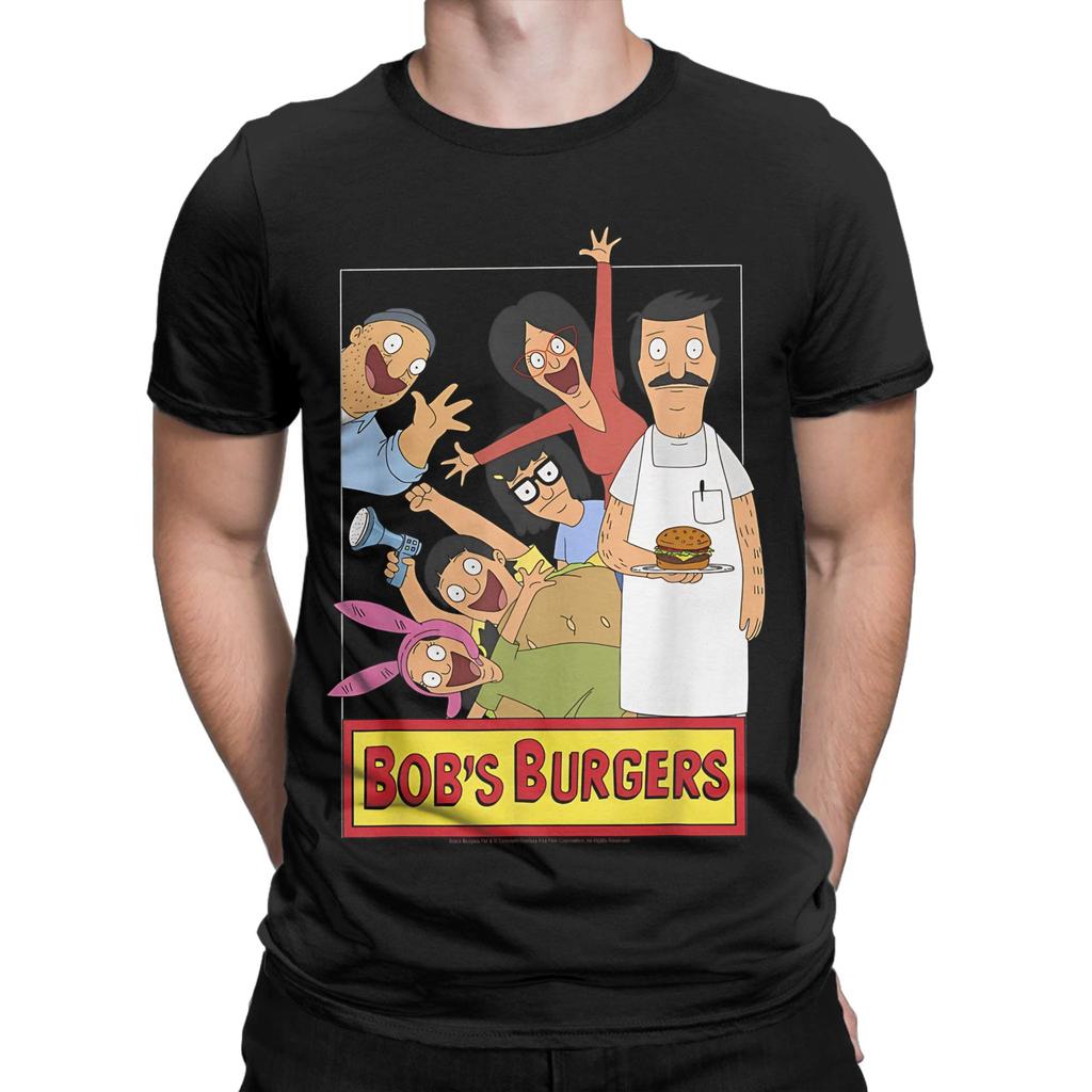 Bobs Burgers Family Shot & Teddy Logo  Tshirts Men Cotton Clothing Casual  Crewneck Short Sleeve