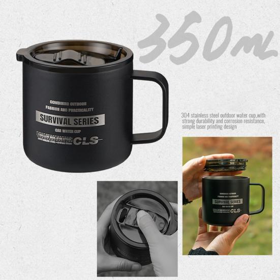 350ml kempingový hrnek s víčkem Potravinářský hrnek bez BPA Ultra lehký nerezový hrnek na vodu Outdoor Travel Camping nádobí