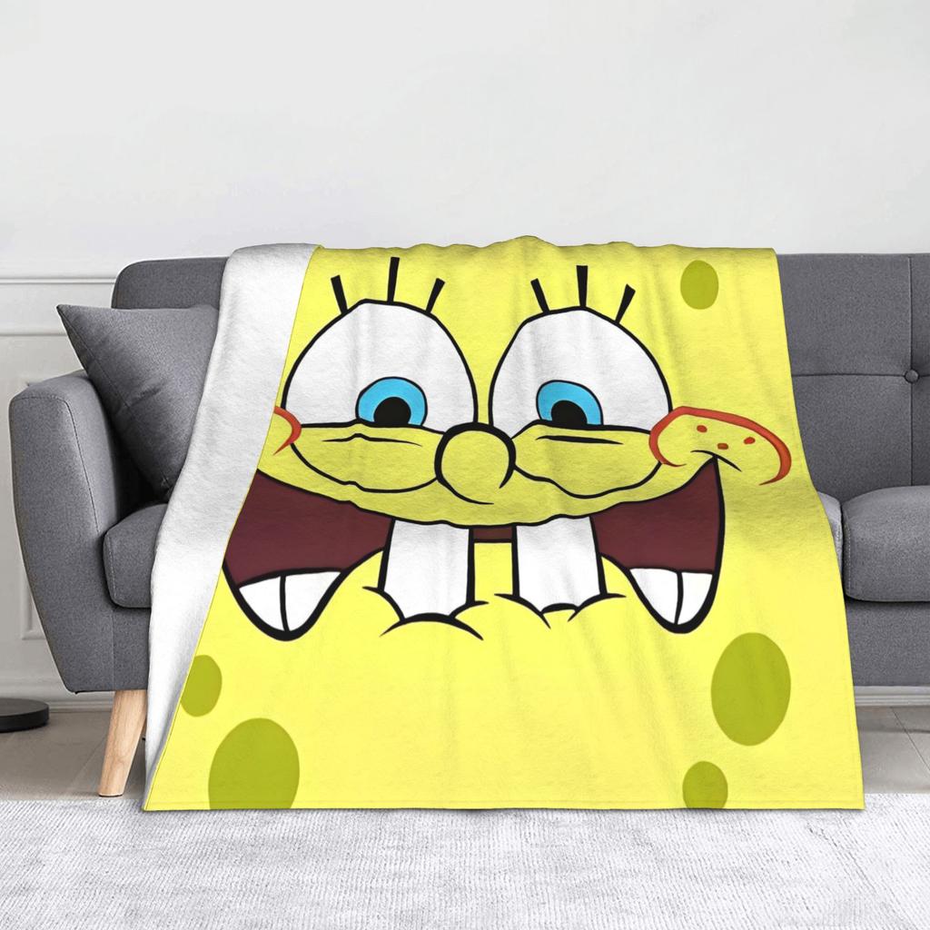 Funny Smile Face SpongeBobing Cartoon Blankets  Fleece Funny Soft Throw Blanket for Home Restaurant Autumn/Winter