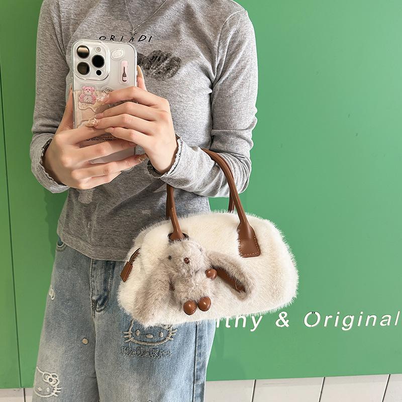 Fashiable Plush Crossbody Bag for Daily Commuting Versatile Single Shoulder Bag Korean Versi Cute Handle Bag