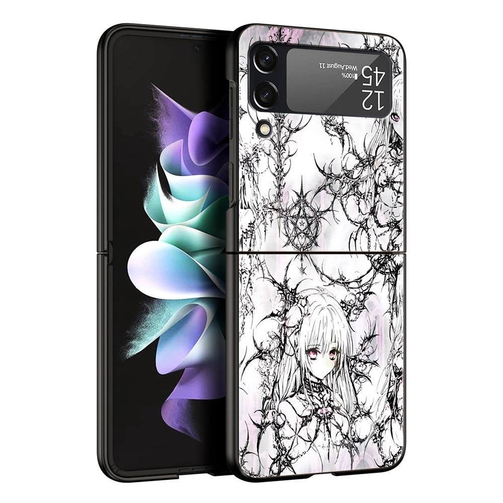 

Hard PC Phone Case For Samsung Galaxy Z Flip 7 6 5 4 Black Cover For Galaxy Z Flip 3 Foldable Shockproof Cyber Sigil Cross Line Z Flip