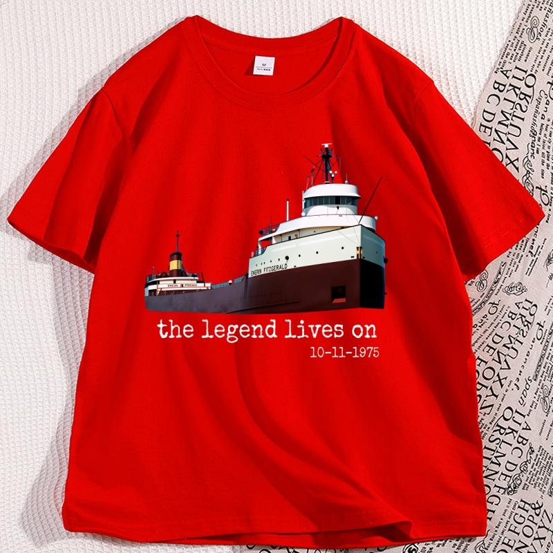 Vintage 1975 Great Lakes Shipwreck T Shirt Casual Cotton Short Sleeve Round Neck Tshirt Streetwear Cotton Comfortable Print Top S