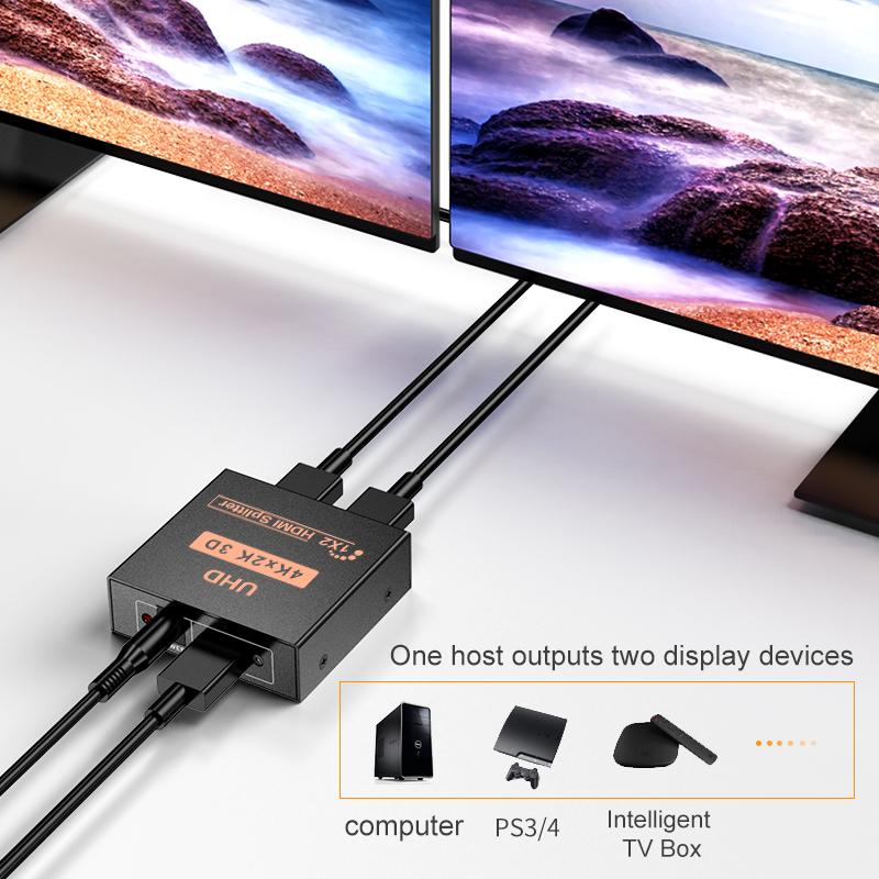 1 In 2 Out 4K Splitter UHD 3D HDMI Video Converter HD 1X2 1080P Switcher for PC DVD PS3 Xbox