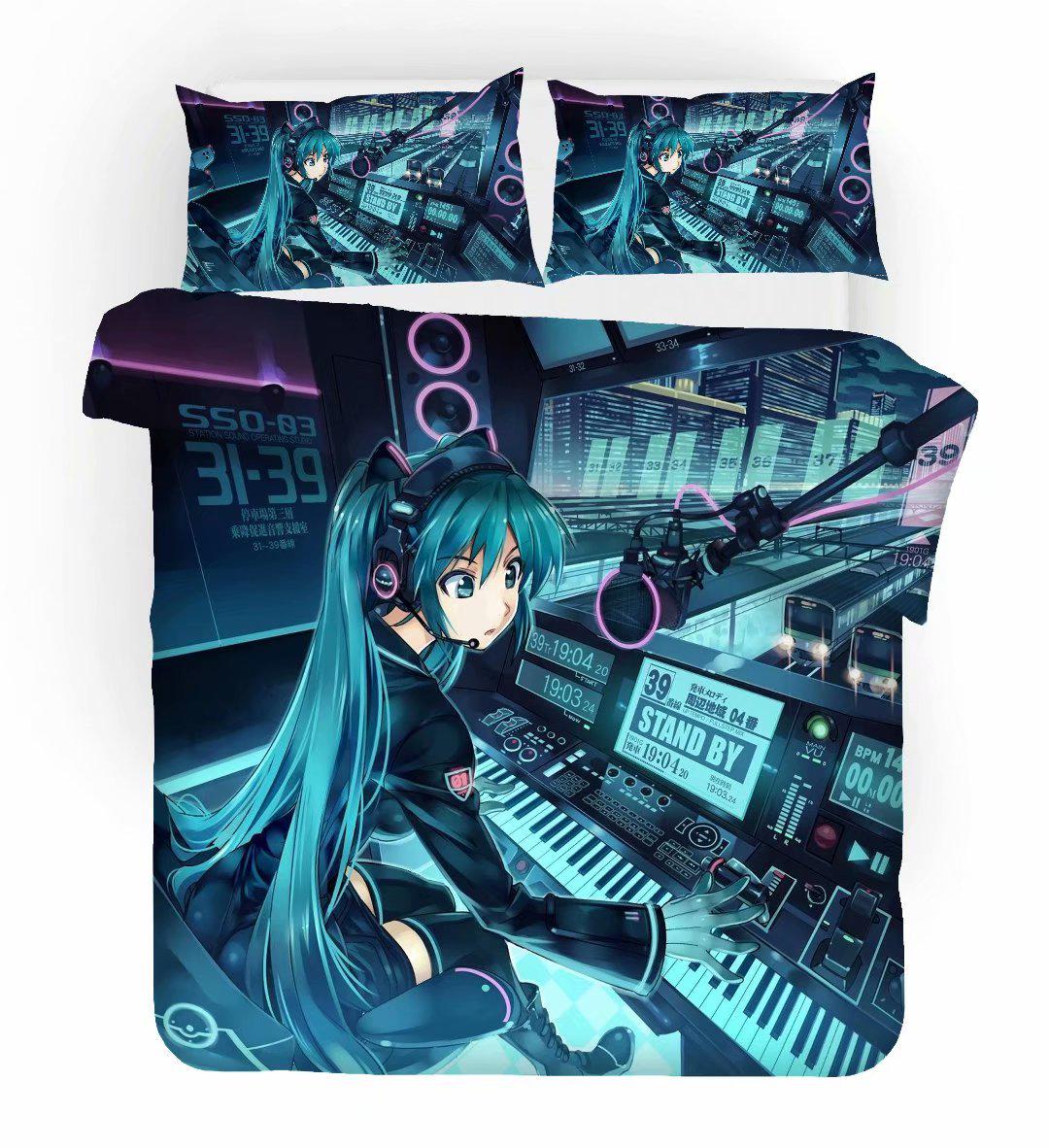 3D Printed Hatsune Miku Bedding Set Duvet Cover with Pillowcase Cute