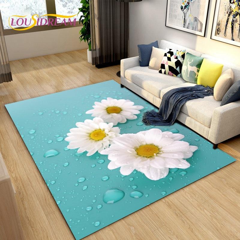 3D Daisy Flower Pattern Area Rug,Carpet Rug for Living Room Bedroom Sofa Doormat Kitchen Decoration,Kids Play Non-slip Floor Mat