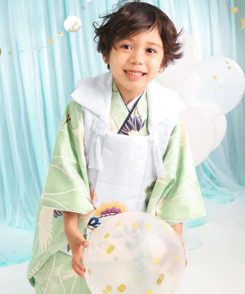 Shichigosan Kimono Set for Boys Years Includes Hifu Green [KYOETSU] (3 Old), (Clothing Cloth) (6. Cranes, 90-100cm)