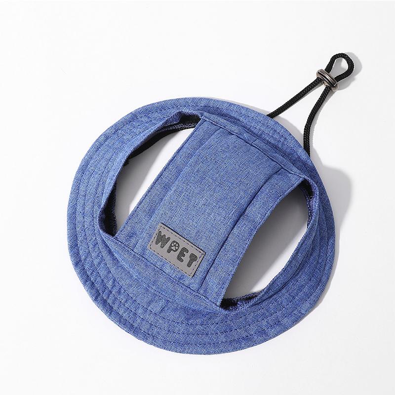 Fashion Sport Style Solid Linen Fabric Denim Color Adjustable Pet Sun Hats for Dogs Cats Summer Outdoor Protection