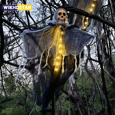 1pcs Halloween Glowing Skull Skeleton Gauze Hanging Ghost Home Outdoor Garden Decoration Halloween Party Horror Ghost Props 2025