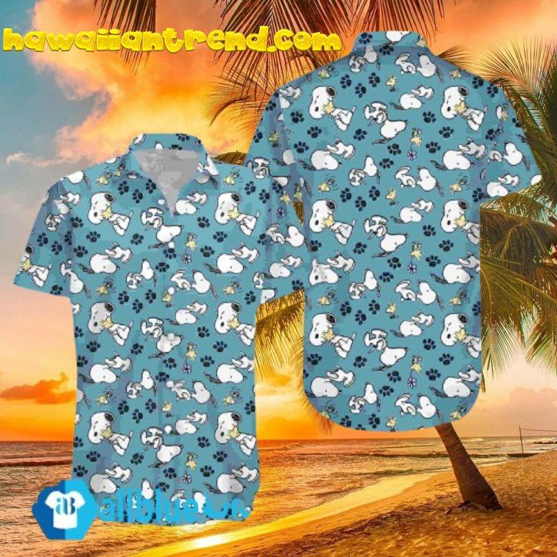 Snoopy With Woodstock And Paw Cartoon Peanuts Hawaiian Shirt S-5XL S