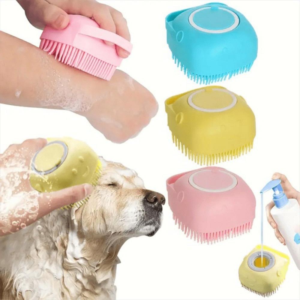 New 2-In-1 Pet Bath Brush Silicone Soft Massage Comb With Liquid Container Safety Shampoo Brush Cleans Hair And Dirt