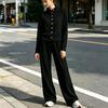 Women Solid Color Stand Collar Long Sleeve Tracksuit Casual Loose Sweatshirt And Wide Leg Pants Suit Light Blue