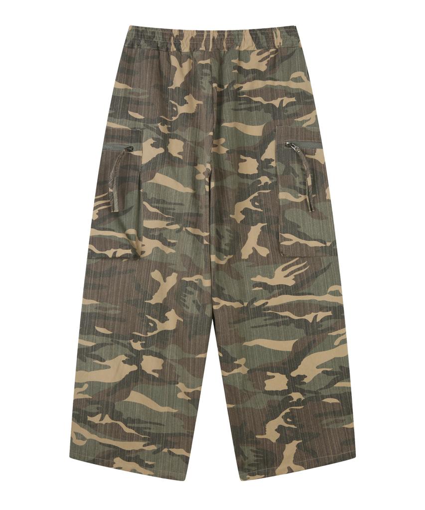 ODDBALLS CLUB Camo Zipper Parachute Cargo Pants Beige