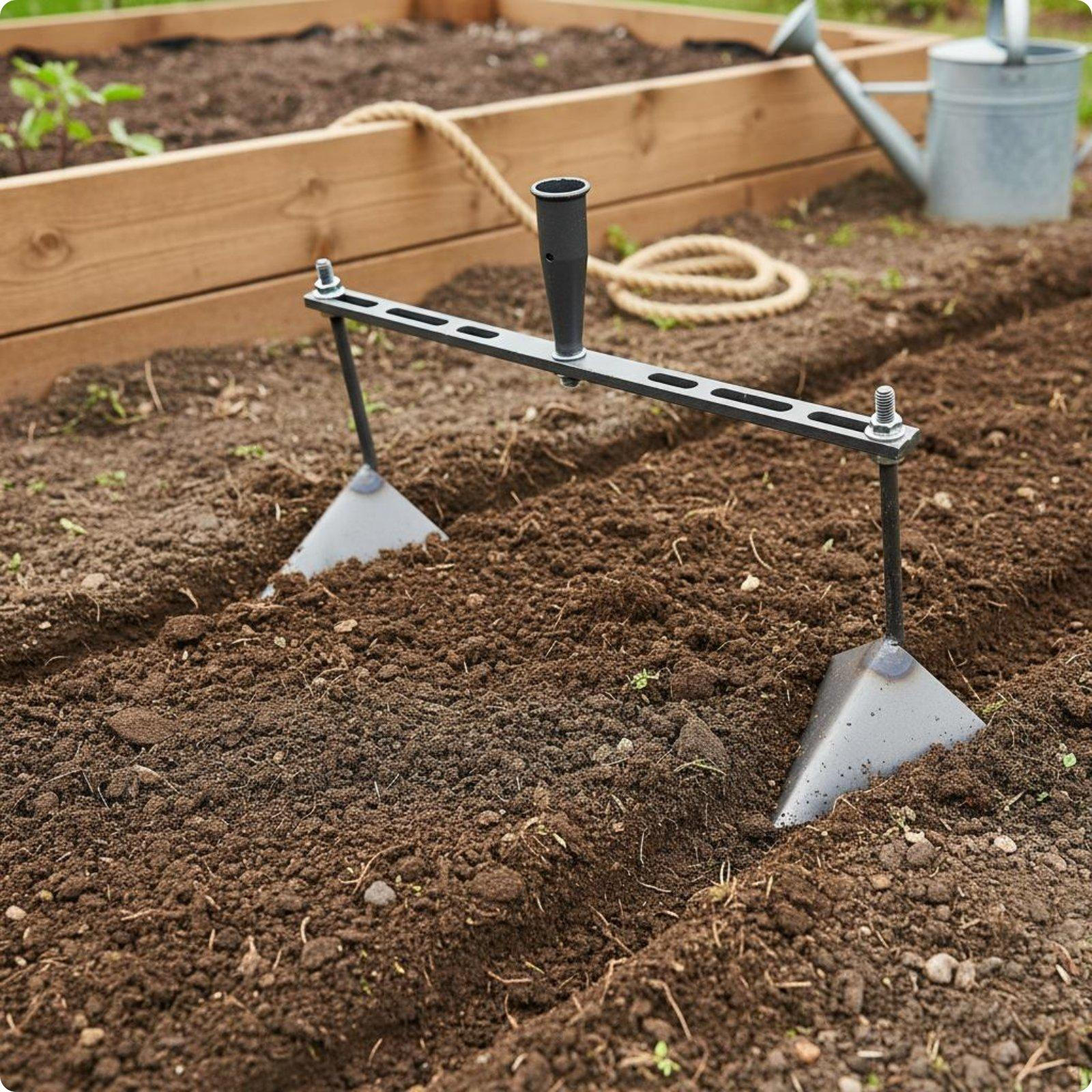 Manual Trenching Hoe Manganese Steel Adjustable Furrower Head Heavy Duty Double Blades Garden