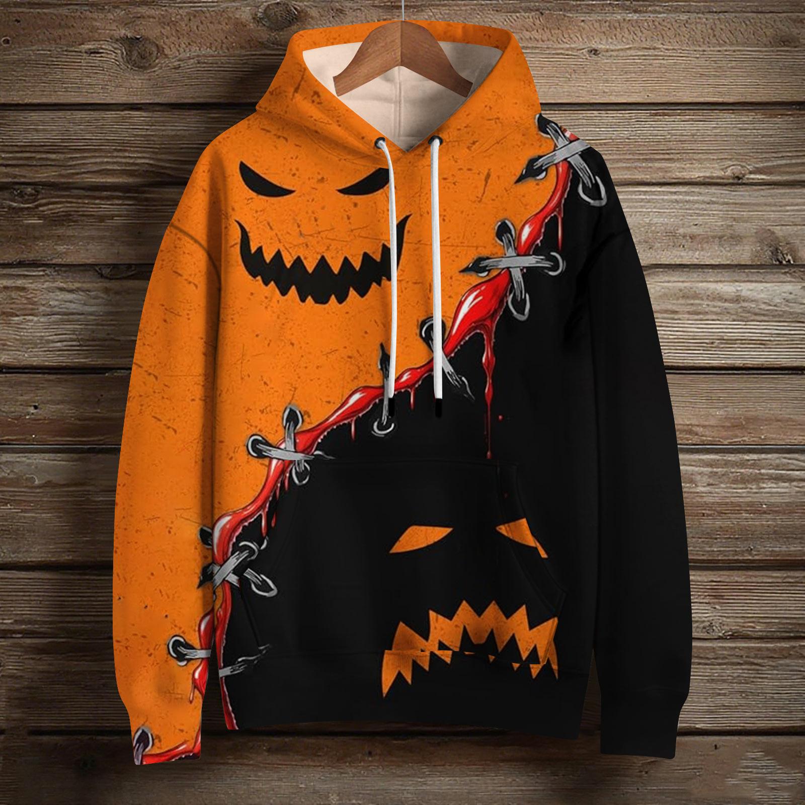 Damenmode Langarm Pullover Halloween-Druck Kapuzen-Taschen-Sweatshirt M