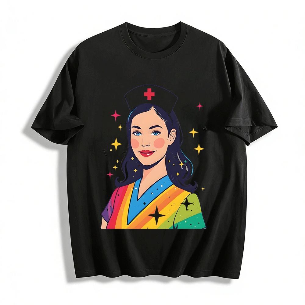 

Rainbow Medical Theme Printed Casual Top Pure cotton T-shirt XXS