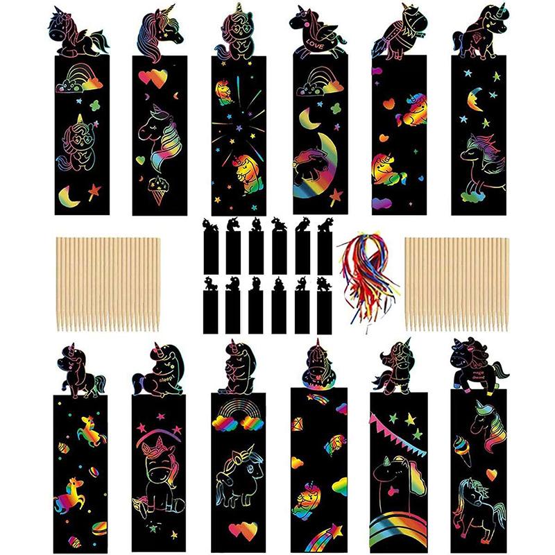 12PCS Bookmark Scratch Paper DIY Children Painting Toys Puzzle Early Education Toys Kids Birthday Gift Scratch Painting TMZ