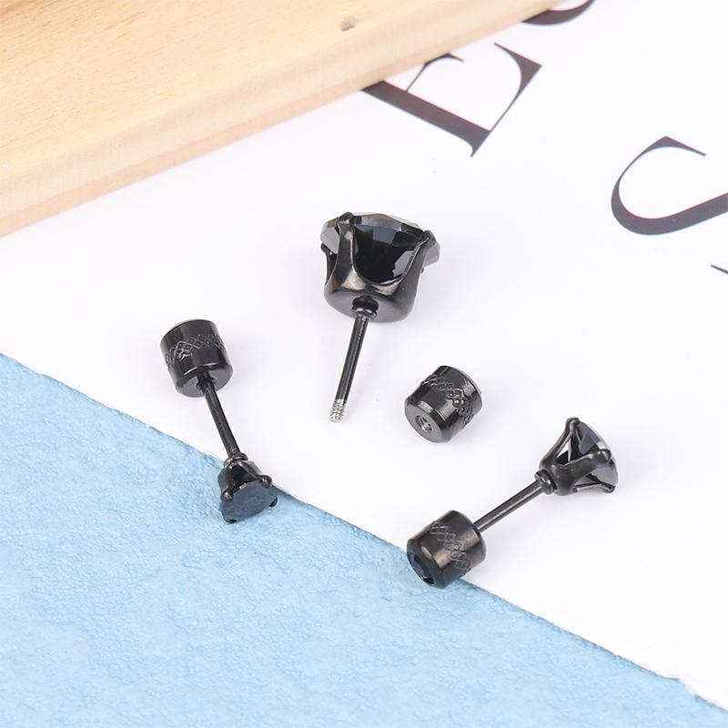3-8Mm 1Pair Cubic Zirconia Titanium Stainless Black Diamond Zircon Stud Earrings For Women
