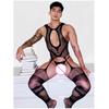 Übergröße Herren Schwarz Sexy Dessous Netzstrümpfe Body Herrenunterwäsche Exotische Dessous für Mann Offener Schritt Transparente Strumpfhose