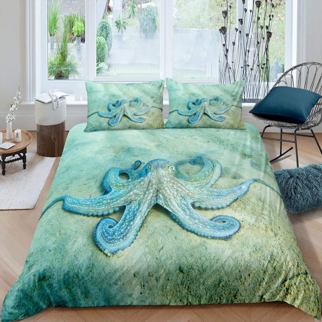 Comforter Octopus Green Octopus Tentacles Twin Bedding Set Sea Marine Theme Underwater Animal Comforter