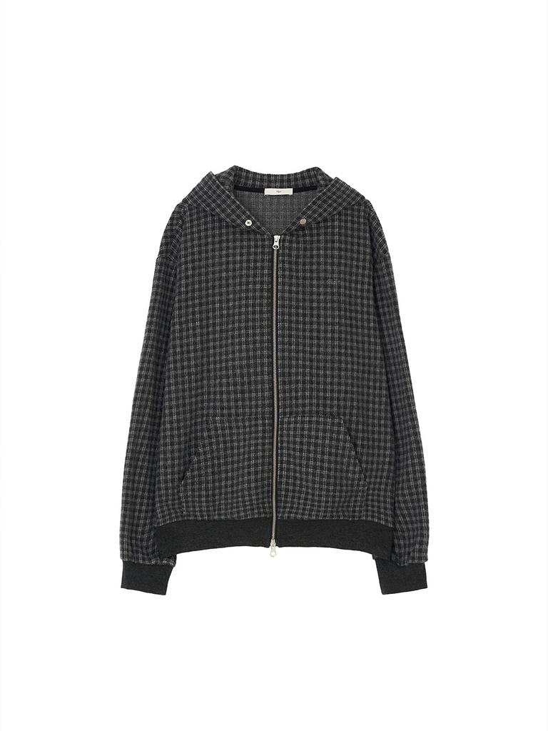 Kijun Men Hairy Plaid Hoodie Zip-Up Charcoal