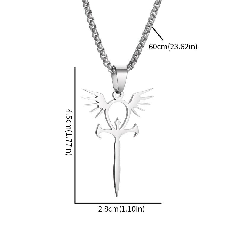 Stainless Steel Glossy Ankh Angel Wings Sword Pendant Necklace for Men Medieval Classic Mythical Amulet Jewelry Gift