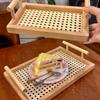 1PC Eco-Friendly Minimalist Tableware Handled Tray Natural Bamboo Serving Tray Modern Kitchen Tray Home Decor