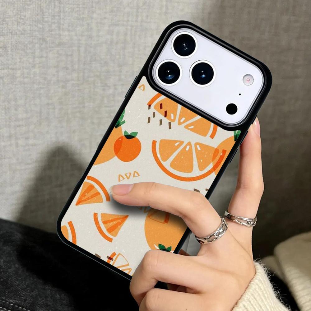 Capa Case for iPhone 17 Air 16 Pro Max 15 Plus 11 13 Mini 14 12 Back Phone Cover Orange Pattern