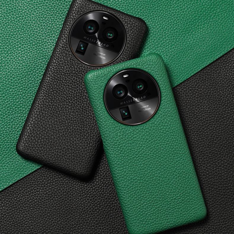 OPPO A2 Leather Half-Cover Case with Litchi Pattern - Genuine Cowhide Protective Cover for A2Pro