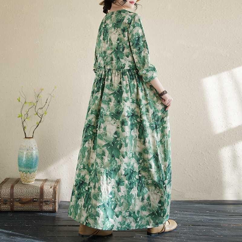 2025 New Floral Vacation Style Travel Round Neck Vintage Dresses