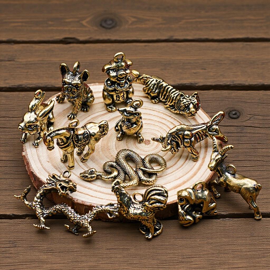 Llavero de Latón 3D Zodiaco Chino Año de Nacimiento - Accesorio Colgante Personalizado para Llave de Coche